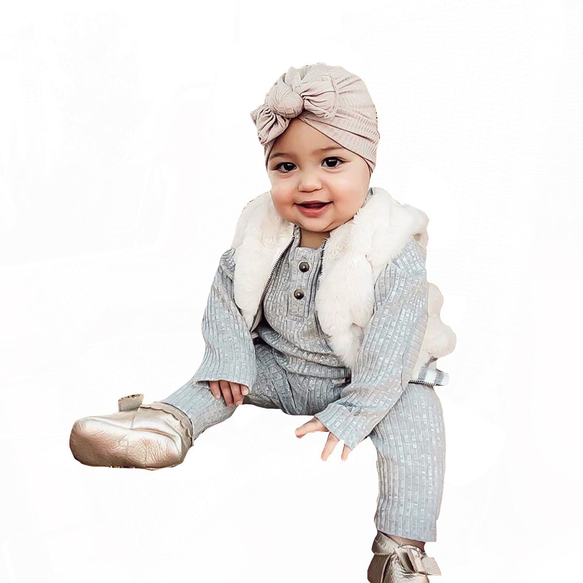 Pleated Baby Hat Bow Solid Color Pullover Indian Hat
