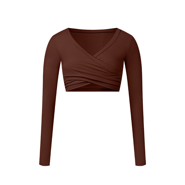 Tight Long Sleeve Cross Layered Sports Long Sleeve Brushed Top