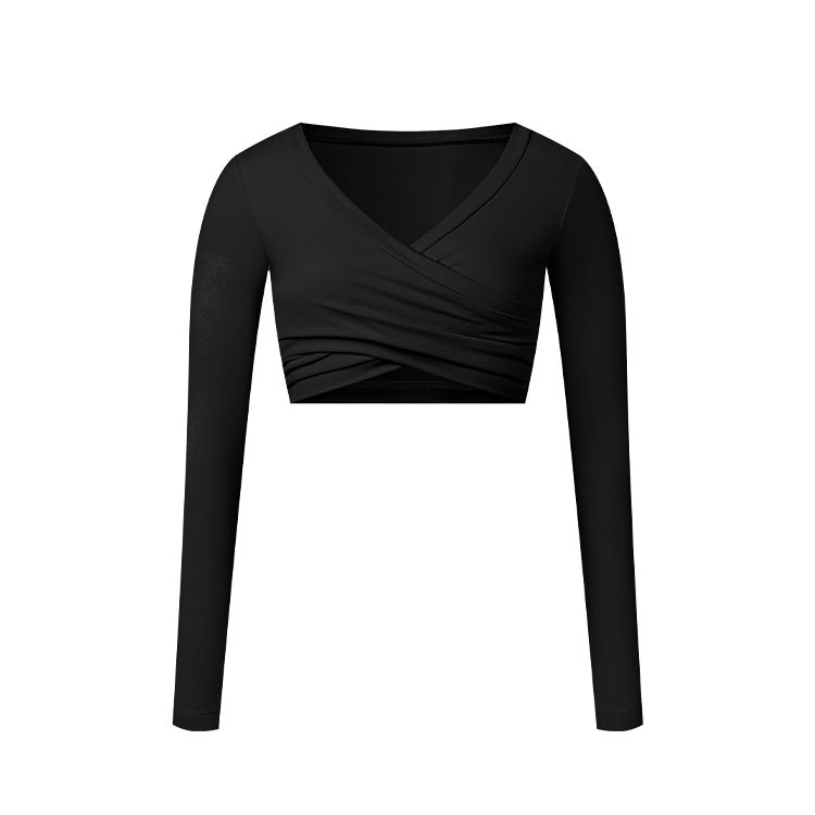 Tight Long Sleeve Cross Layered Sports Long Sleeve Brushed Top